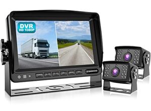 Fookoo Ⅱ 7″ 1080P Wired Backup Camera System, 7-inch HD Dual Split Screen Monitor W/ Recording IP69 Waterproof Front/Rear View Cameras Parking Lines for Truck/Trailer/RV (FHD2)