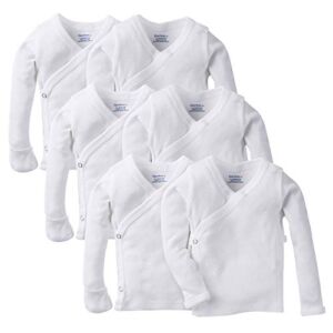 Gerber Baby 6-Pack Long-Sleeve Side-Snap Mitten-Cuff Shirt, White, 0-3 Months