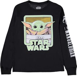 STAR WARS Boys Classic T-Shirt Baby Yoda Boys Long Sleeve Shirt – Darth Vader, C3PO, Baby Yoda & Storm Trooper (Black, Small)