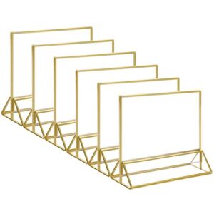 HIIMIEI Acrylic Gold Frames Sign Holders 6×4,Horizontal Double Sided Table Menu Display Stand, Wedding Table Numbers Holder(6 Pack)
