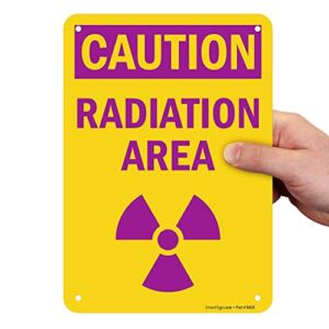 SmartSign 10 x 7 inch “Caution – Radiation Area” OSHA Sign with Symbol, Digitally Printed, 55 mil HDPE Plastic, Purple and Yellow