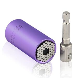 HUAZHICHUN Universal Socket,Adapter Socket for Wrench Ratchet & Power Drill,Portable Hand Gadget Gifts for Men and Women,Self-Adjusting Multifunctional Sockets,Purple Shell (7-19mm)