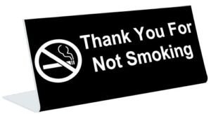 Thank You for Not Smoking – 3″ x 8″ Engraved Desk Sign – Black/White with Image