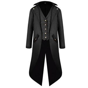 H&ZY Men’s Steampunk Vintage Tailcoat Jacket Gothic Victorian Frock Coat Uniform Halloween Costume Black