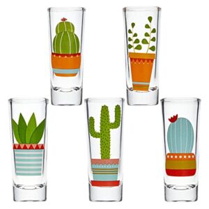 Set of 5 Cactus Shot Glasses for Women, Cinco de Mayo, Bachelorette, Fiesta Party Supplies (2 oz)