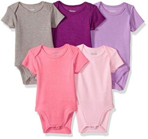 Hanes Ultimate Baby Flexy 5 Pack Short Sleeve Bodysuits, Purple/Pink, 6-12 Months