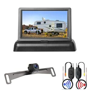 iAmotus Wireless Car Truck Backup Camera Rear View Reverse Kit + 4.3” Foldable Monitor for Caravan Box Truck Bus RV
