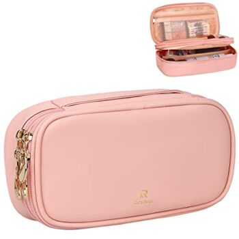 Relavel Makeup Bag Small Travel Cosmetic Bag for Women Girls Makeup Brushes Bag Portable 2 Layer Large Capacity Cosmetic Case Brush Storage Organizer Pouch Christmas Gifts Purse Toiletry Bag (Pink) | The Storepaperoomates Retail Market - Fast Affordable Shopping
