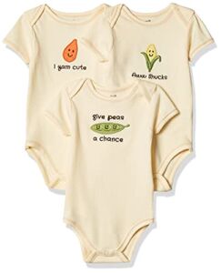 Touched by Nature Unisex Baby Organic Cotton Bodysuits, Corn 3-Pack, 0-3 Months