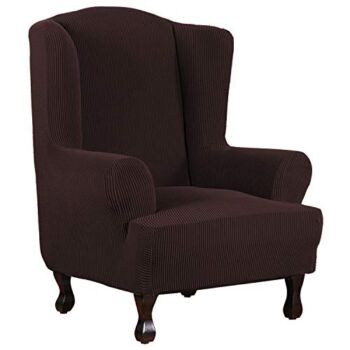 H.VERSAILTEX Wing Chair Slipcover Chair Covers for Wingback Chairs Wingback Chair Covers Slipcovers 1 Piece Stretch Sofa Cover Furniture Protector Soft Spandex Jacquard Checked Pattern, Chocolate | The Storepaperoomates Retail Market - Fast Affordable Shopping