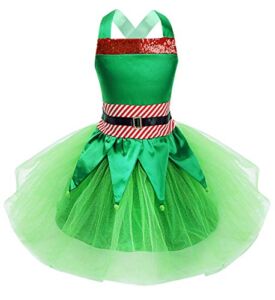 YiZYiF Children Girls’ Christmas Elf Costume Holiday Party Sequin Cosplay Dress Festive Suits 2pcs Tutu Green 2-3 yr