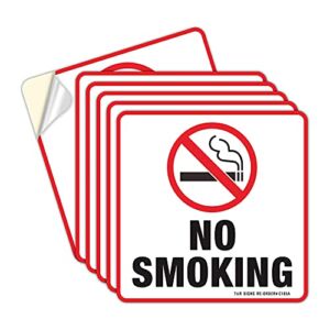 No Smoking Sign Stickers – 6 Pack 6 x 6 Inches – 4 Mil Vinyl – Laminated for Ultimate UV, Weather, Scratch, Water and Fade Resistance – Self Adhesive- Indoors and Outdoors