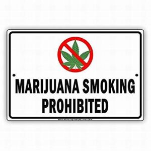 Jesiceny New Tin Sign Marijuana Smoking Prohibited Metal Sign No Smoking Notice Signboard Safety Aluminum Metal Sign for Wall Decor 8×12 INCH