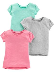 Simple Joys by Carter’s Baby Girls’ Solid Short-Sleeve Tee Shirts, Pack of 3, Grey/Mint Green/Pink, 18 Months
