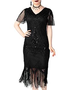 PrettyGuide Women’s Gatsby Dress Vintage Art Deco Flapper Dress Roaring 20s 3XL Black