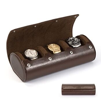 HELMDY Watch Roll Travel Case: 3 Slot Watch Box Organizer for Men – Watch Storage and Display Case – Watch accessory Fits All Wrist Watches & Smart Watches Up to 50mm (Dark Brown) | The Storepaperoomates Retail Market - Fast Affordable Shopping