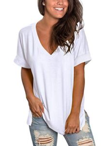 SAMPEEL Womans Short Sleeve Tunic Tops Summer Cute Casual Summer T Shirts Leggings White XL