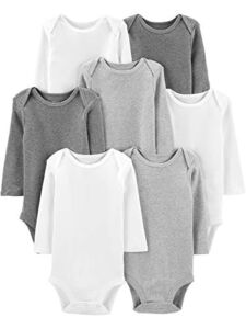 Simple Joys by Carter’s Unisex Babies’ Long-Sleeve Bodysuit, Pack of 7, White/Light Grey Heather/Medium Grey Heather, 18 Months
