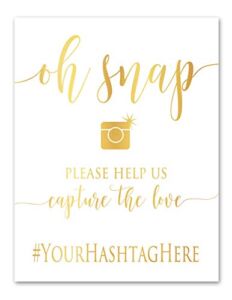 Oh Snap Gold Foil Wedding Hashtag Sign Capture The Love Social Media Signage, Instagram Unframed Wall Art Poster