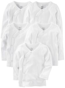 Simple Joys by Carter’s Unisex Babies’ Side-Snap Long-Sleeve Shirt, Pack of 5, White, Newborn