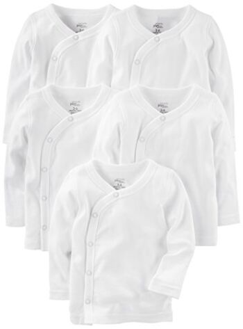 Simple Joys by Carter’s Unisex Babies’ Side-Snap Long-Sleeve Shirt, Pack of 5, White, Newborn | The Storepaperoomates Retail Market - Fast Affordable Shopping