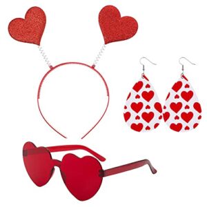 Valentines Costume Heart Headbands & Glasses Earring Heart Head Boppers Hair Accessories for Holiday Festival Party Women Girls