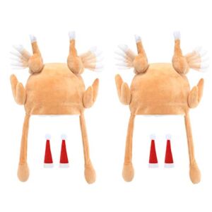 2 Pack Thanksgiving Turkey Hat Decorations Movable Legs for Funny Happy Holiday, Christmas Hats Included