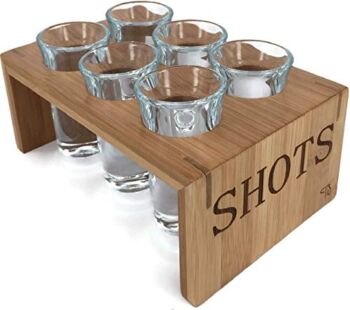 Trendy Bartender Shot Glass Set (6 Glasses) Bamboo Shot Glass Holder – 1 Oz Glasses – Glassware and Shot Stand – Professional Look – Pro or Amateur Bartenders – (Crystal Clear) | The Storepaperoomates Retail Market - Fast Affordable Shopping