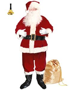 ADOMI Santa Claus Costume for Men Adults Santa Suit 11pcs Red Velvet Deluxe Christmas Clause Outfit Cosplay Holiday Set XXL