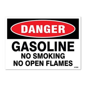 Danger: Gasoline No Smoking No Open Flames, 7″ high x 10″ wide, Black/Red on White, Self Adhesive Vinyl Sticker, Indoor and Outdoor Use, Rust Free, UV Protected, Waterproof