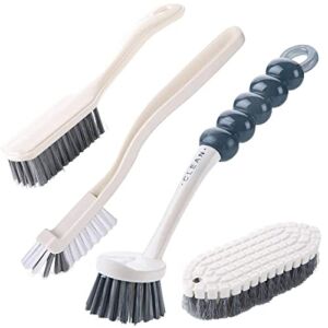 4Pcs Multipurpose Cleaning Brush Set,Kitchen Cleaning Brushes,Includes Grips Dish Brush|Bottle Brush|Scrub Brush Bathroom Brush|Shoe Brush
