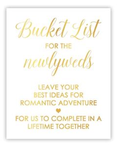 Bucket List For The Newlyweds Wedding Activity Sign For Reception, Gold Foil Adventure Signage Many Colors Available Unframed Real Foil Cardstock Poster
