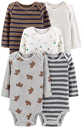 Simple Joys by Carter’s Baby Boys’ Long-Sleeve Bodysuit, Pack of 5, Bear/Animal/Stripe, 18 Months | The Storepaperoomates Retail Market - Fast Affordable Shopping