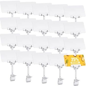 20 Pcs Merchandise Sign Clips Rotatable Holding Clamp Sign Holder with 20 Pcs Chalkboard Adjustable Clip Sign on Double Head Display Clips Rotating Sign Price Tag Display Food Plastic Clip | The Storepaperoomates Retail Market - Fast Affordable Shopping