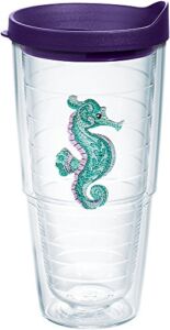 Tervis Purple Teal Seahorse Tumbler with Emblem and Royal Purple Lid 24oz, Clear