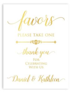 Sign For Wedding Favors For Guests, Unframed Gold Foil Print, Personalized Elegant Wedding Signage, Please Take One Reception Decoration Poster