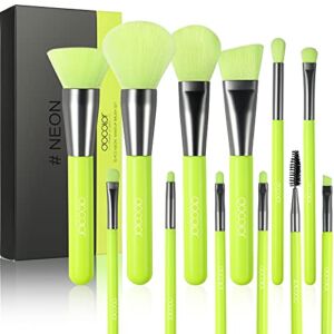 Docolor Makeup Brushes 10 Pcs Premium Synthetic Kabuki Foundation Brush Blending Face Powder Blush Concealers Eye Shadows Makeup Brush Set, Neon Green
