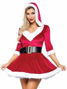 Leg Avenue Women’s ML 2 Piece Mrs Claus Costume Set-Velvet Hooded Dress with Belt for Christmas, Red/White, Medium/Large
