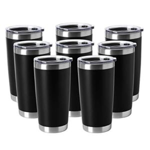 HASLE OUTFITTERS 20oz Tumblers Bulk Stainless Steel Cup with Lid Double Wall Vacuum Insulated Coffee Mug for Cold & Hot Drinks 8 Pack, Black