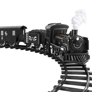 TOYANDONA Electric Train Set, Steam Locomotive Engine Toys Train Set Battery Powered Electric Railway Train Set with Lights and Sounds for Kids Boys Girls