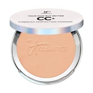IT Cosmetics CC+ Airbrush Perfecting Powder Foundation – Buildable Full Coverage Of Pores & Dark Spots – Hydrating Face Makeup with Hyaluronic Acid – Talc-Free – 0.33 oz – Medium