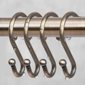 Stainless Steel S Shaped Hooks Rust Proof Set of 12 Hanger Rings for Bathroom Shower Curtain (Retro Bronze)