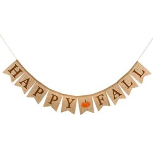 Whaline Happy Fall Pumpkin Burlap Banner Harvest Home Decor Bunting Flag Garland Party Thanksgiving Day Decoration