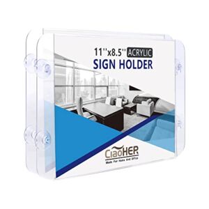 CiaoHER Acrylic Sign Holder 11 x 8.5, Clear Acrylic Frames Glass Window Wall Mount Advertising Signage Sign Holder with 4 Suction Cups for Mall, Office, Home, Restaurant, Landscape （2 Pack）