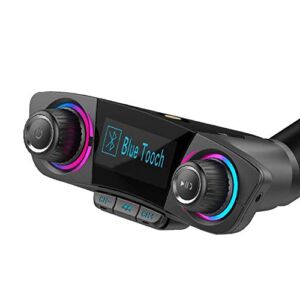 3T6B Bluetooth FM Transmitter for Car, Wireless Radio Audio Adapter Car Kit Dual USB Car Charger with Hand-Free Calling, Music Player (1.3″, Black+Blue+Purple)