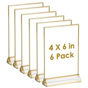 Acrylic Sign Holders with Golden Border, Portrait View, Pack of 6 | 4×6 Inches Double Sided Clear Frame