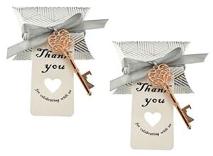 50pcs Skeleton Key Bottle Opener Wedding Party Favor Souvenir Gift with Candy Box and Ribbon(Rose Gold)