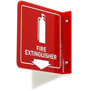 SmartSign”Fire Extinguisher” Projecting Sign, Fire Extinguisher with Down Arrow | 6″ Polished Acrylic