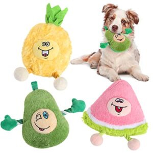 BINGPET Dog Squeaky Plush Toys – 3 Pack Fruit Shape Interative Chew Soft Toys with Squeakers for Small Medium Dogs Puppies Cute Durable