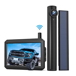 Solar Wireless Backup Camera for Trucks, 5 MIns DIY Installation, Super Night Vison License Plate Back Up Camera with 5” HD Monitor